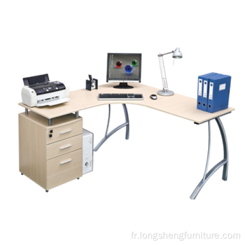 Conception de bureau de table d&#39;ordinateur en forme de L avec tiroir